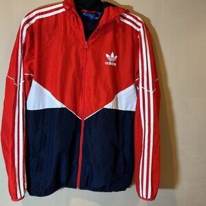 Adidas unisex size small windbreaker retro red white blue trademark 3 Stripe Y2K